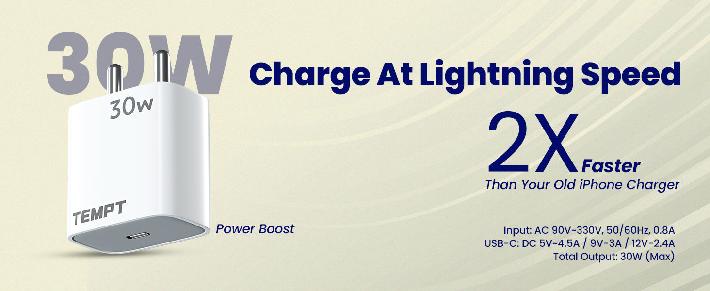 tempt bolt 30w pd pps 2x faster charger 