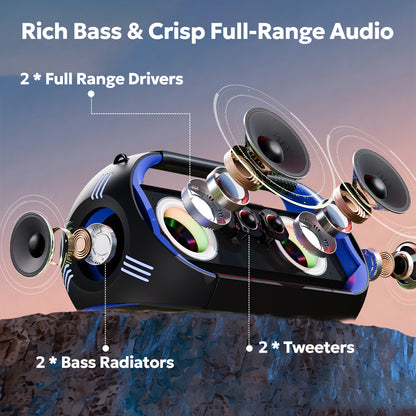 Tempt Boombuddy Blue Full Driver Sound Bluetooth Speaker With 2 Bass Radiators and 2 Tweeters