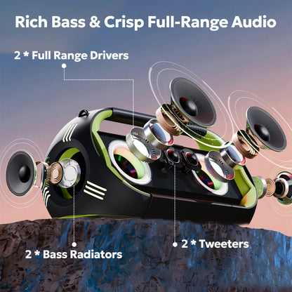 tempt boombuddy full driver sound 2 bass radiators 2 tweeters bluetooth speaker 