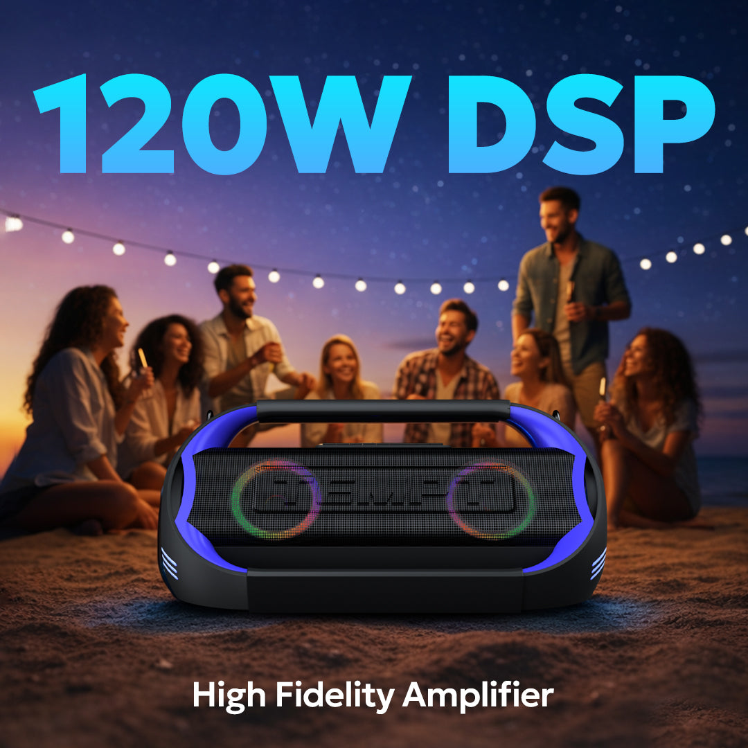 Tempt Boombuddy Blue 120W DSP High Fidelity Portable Bluetooth Speaker Wireless Speaker