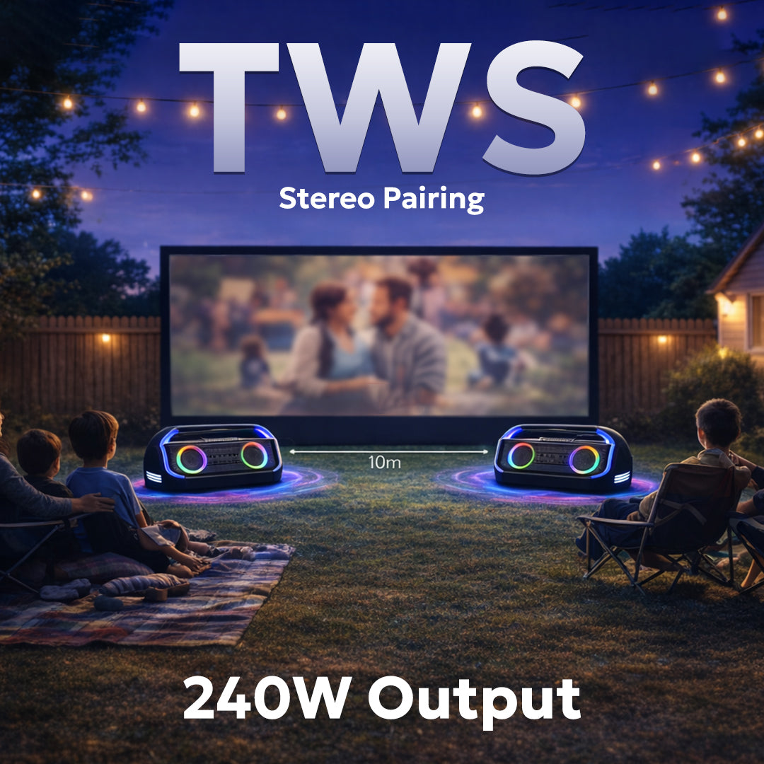 Tempt Boombuddy Blue TWS Stereo Pairing 240W Wireless Bluetooth Speakers Portable Speaker