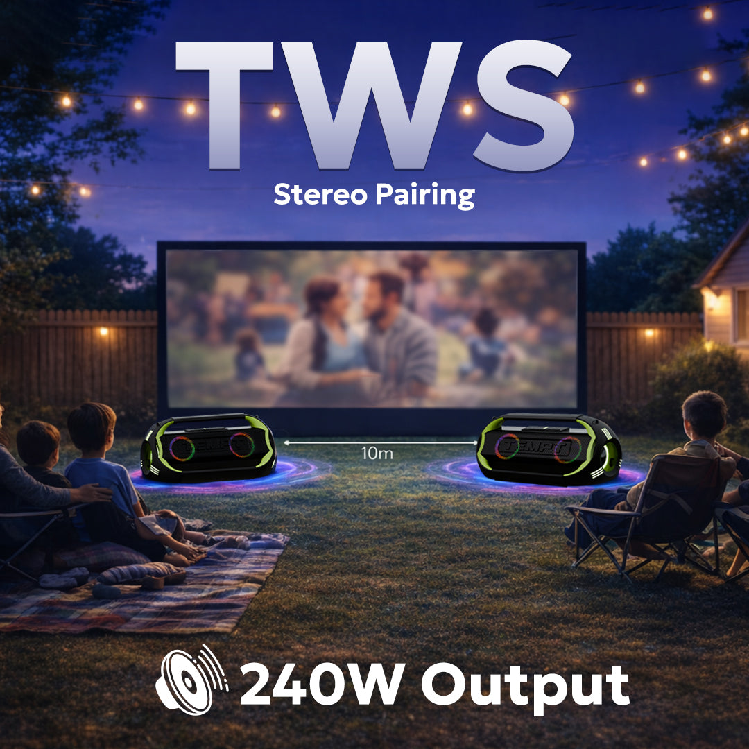 Tempt Boombuddy TWS Stereo Pairing 240W Wireless Bluetooth Speakers Portable Speaker