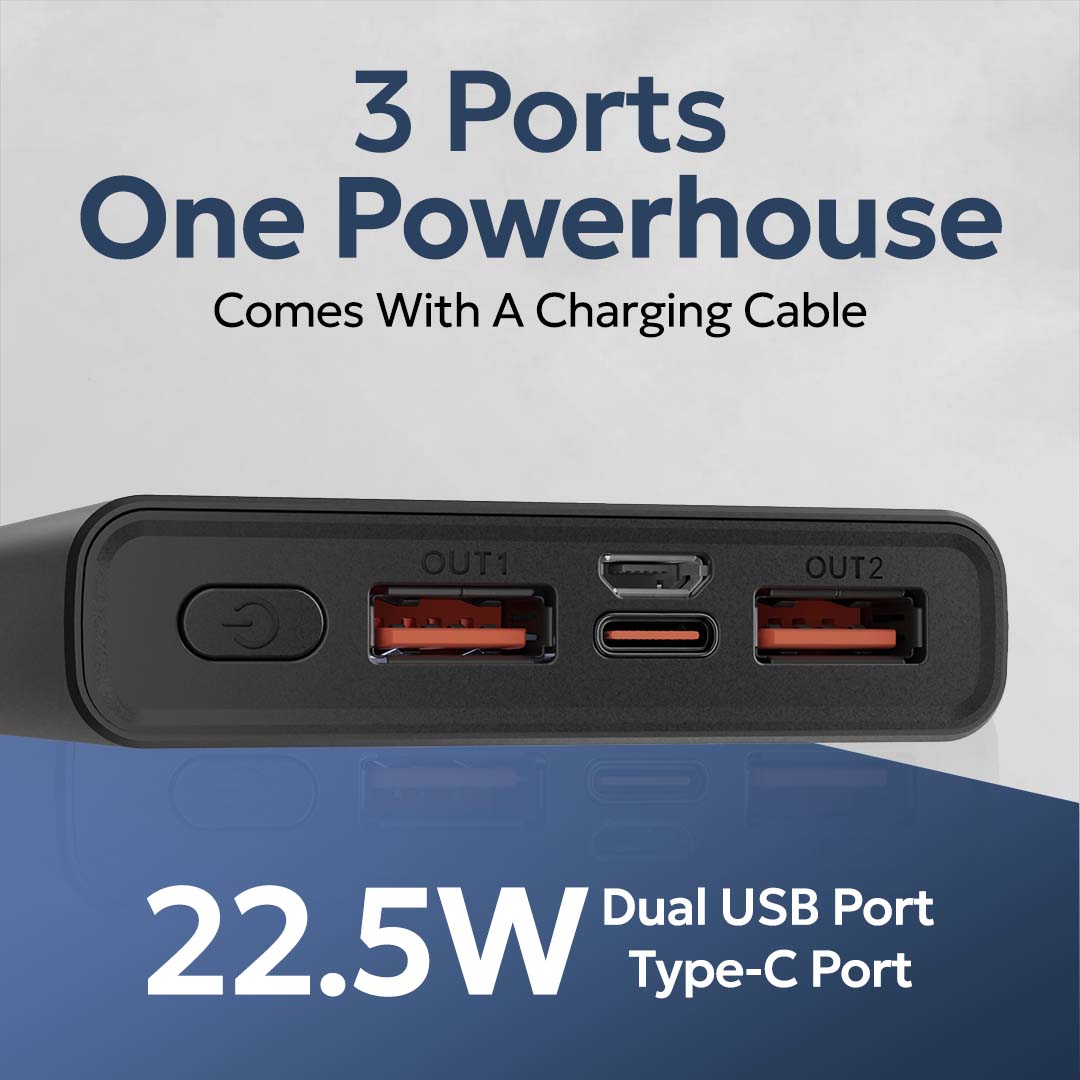 Tempt Booster Pro 10K Triple Output USB Type C Power Bank Charger Portable Charger