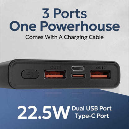 Tempt Booster Pro 10K Triple Output USB Type C Power Bank Charger Portable Charger