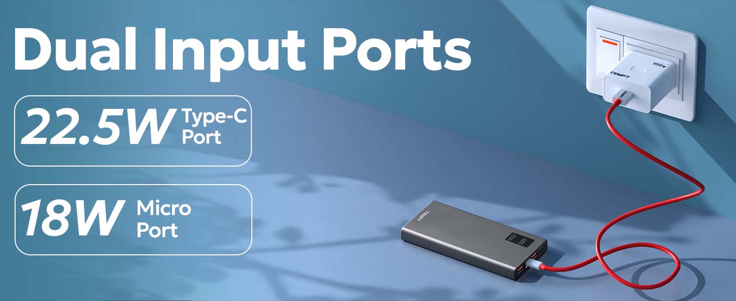 Tempt Booster Pro 10K Dual Input Fast Recharge Portable Power Bank