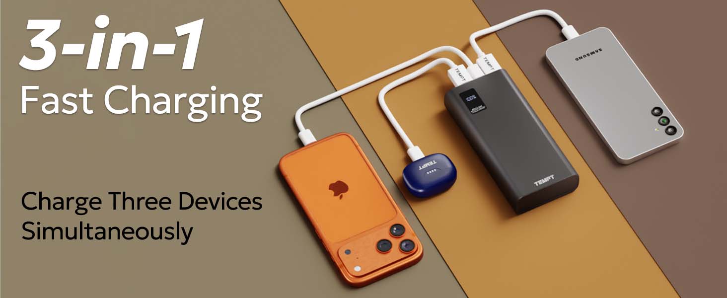 Tempt Booster Pro 20K Fast Charging Power Bank Charge Three Devices Power Bank
