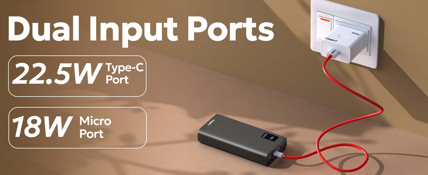Tempt Booster Pro 20K Dual Input Fast Recharge Power Bank Charger Power Bank