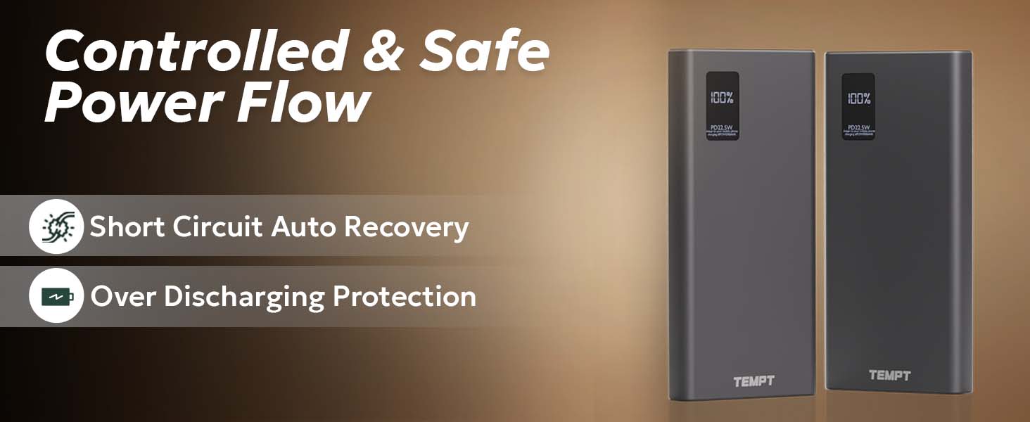 Tempt Booster Pro 20K Safe Power Flow Charging Protection Power Bank Charger Power Bank