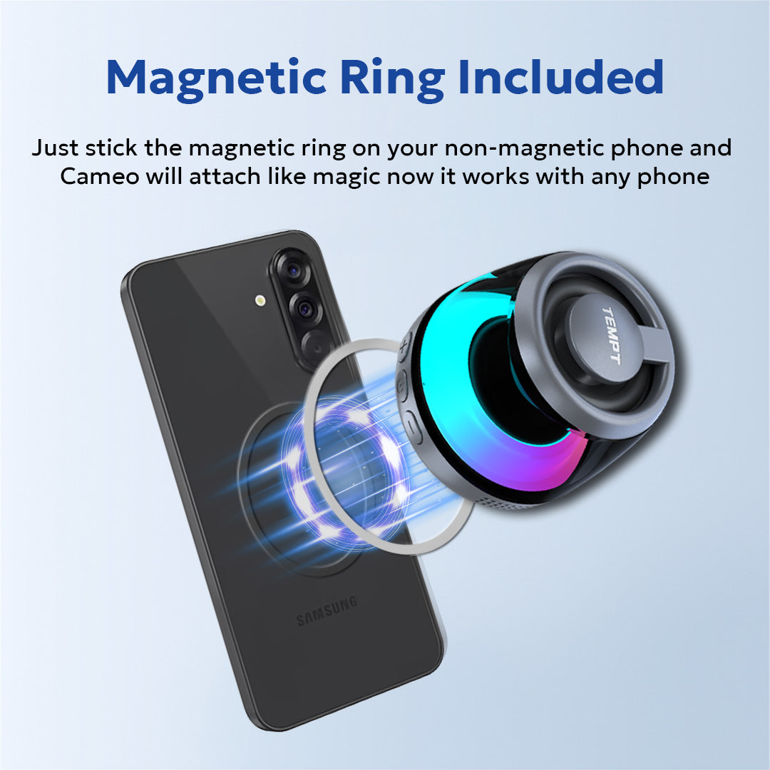 Tempt Cameo Grey Magnetic Ring Compatible Bluetooth Mini Speaker Mobile Speaker