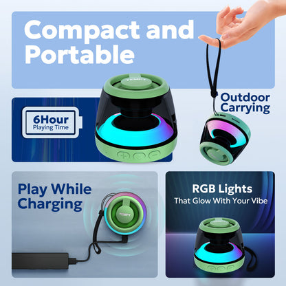 Tempt Cameo Green Compact RGB Light Portable Bluetooth Speaker Small Wireless Speaker
