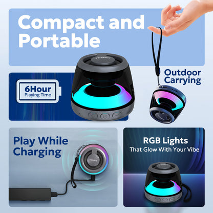 Tempt Cameo Grey Compact RGB Light Portable Bluetooth Speaker Small Wireless Speaker