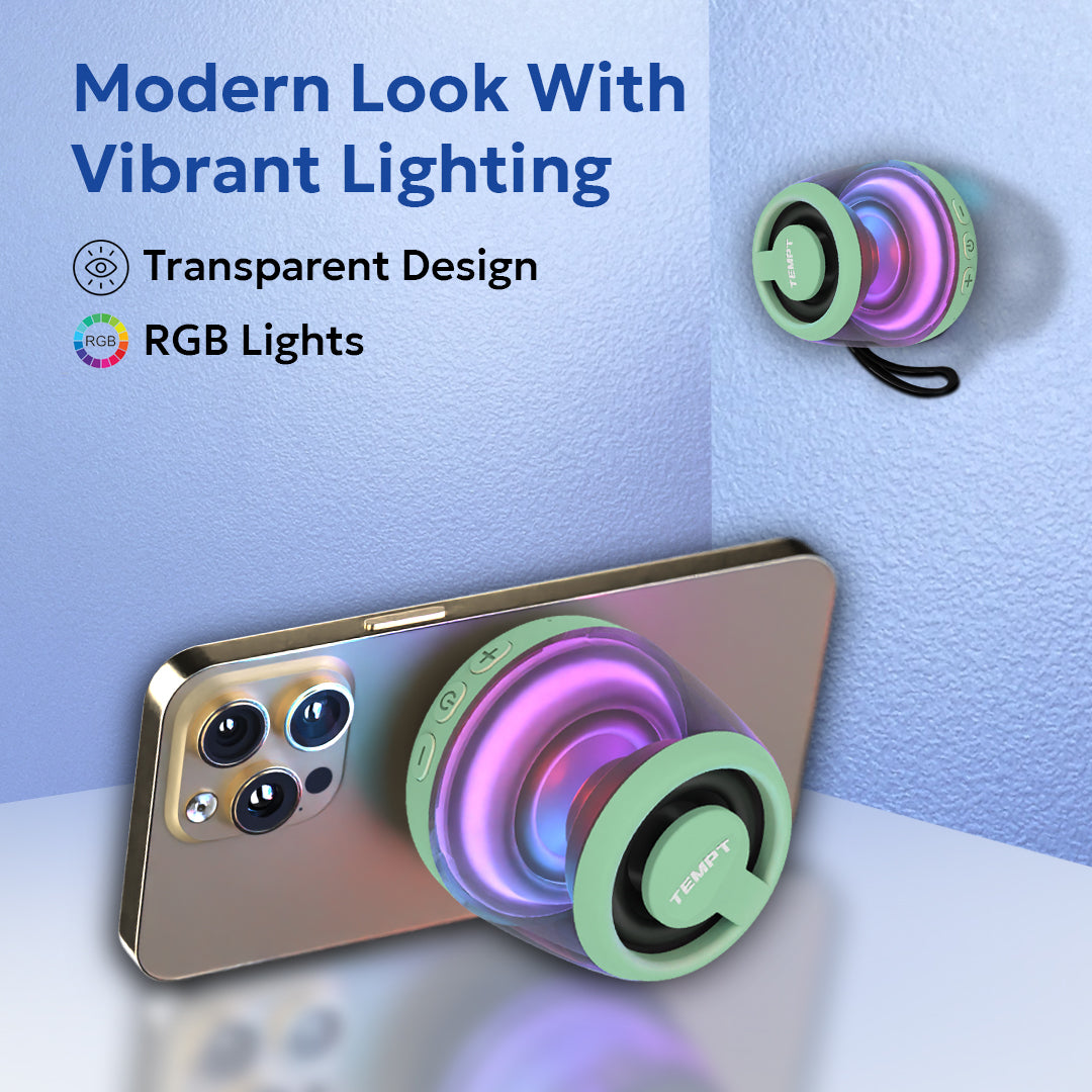  Tempt Cameo Green Transparent RGB Lights Portable Bluetooth Speaker Mini Speaker