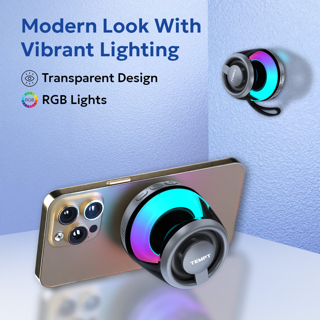  Tempt Cameo Grey Transparent RGB Lights Portable Bluetooth Speaker Mini Speaker