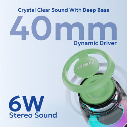 Tempt Cameo Green Crystal Clear Sound 40mm Driver Bluetooth Speaker Portable Speaker