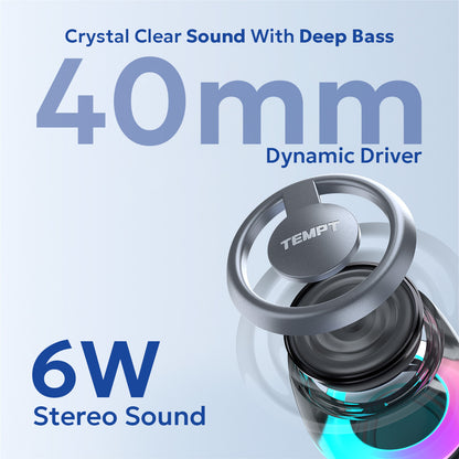  Tempt Cameo Grey Crystal Clear Sound 40mm Driver Bluetooth Speaker Portable Speaker
