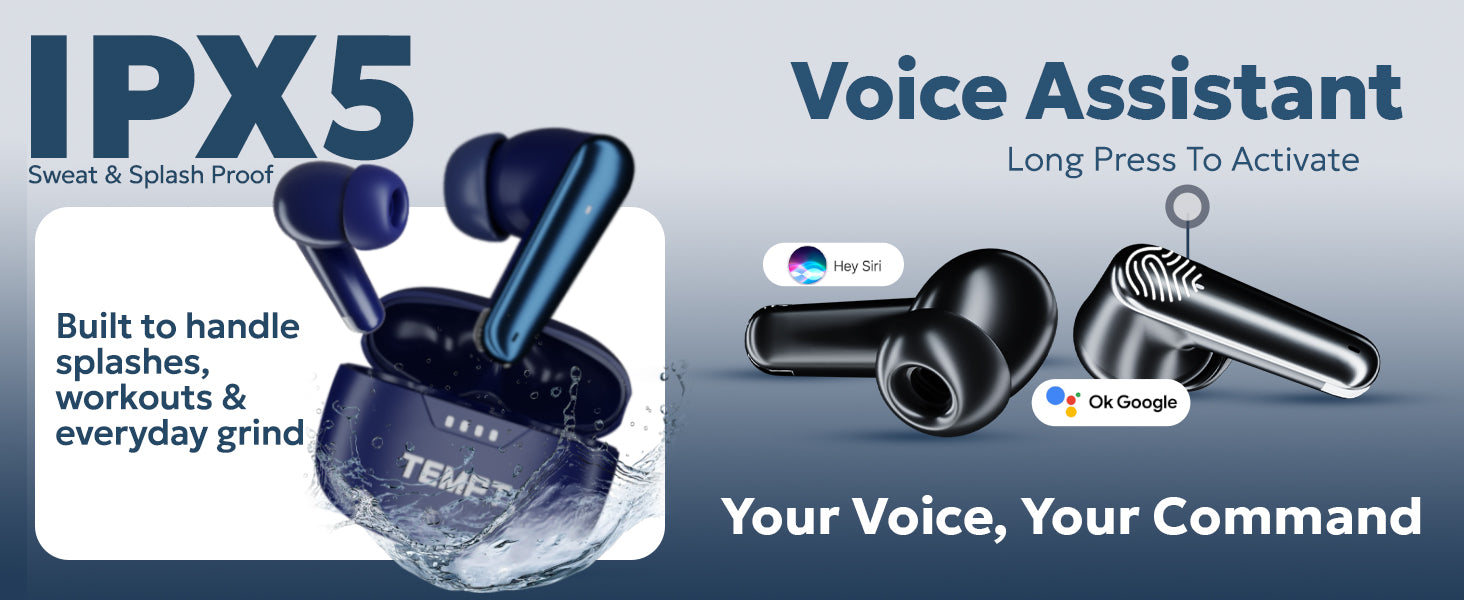 Tempt Cult Pro IPX5 Waterproof Wireless Earbuds with Voice Assistant Bluetooth Earbuds