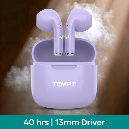  Tempt Dots 13mm Bass Driver Deep Sound Purple Wireless Earbuds