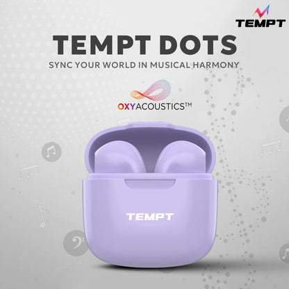 Tempt Dots OxyAcoustics Clear Audio Purple Wireless Bluetooth Earbuds
