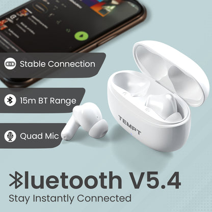 Tempt Dots Pro Bluetooth 5.4 Stable Connection Wireless Earbuds
