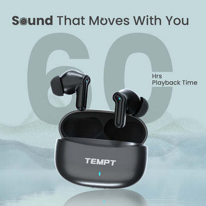 Tempt Dots Pro 60 Hours Playback Long Battery Black Wireless Earbuds