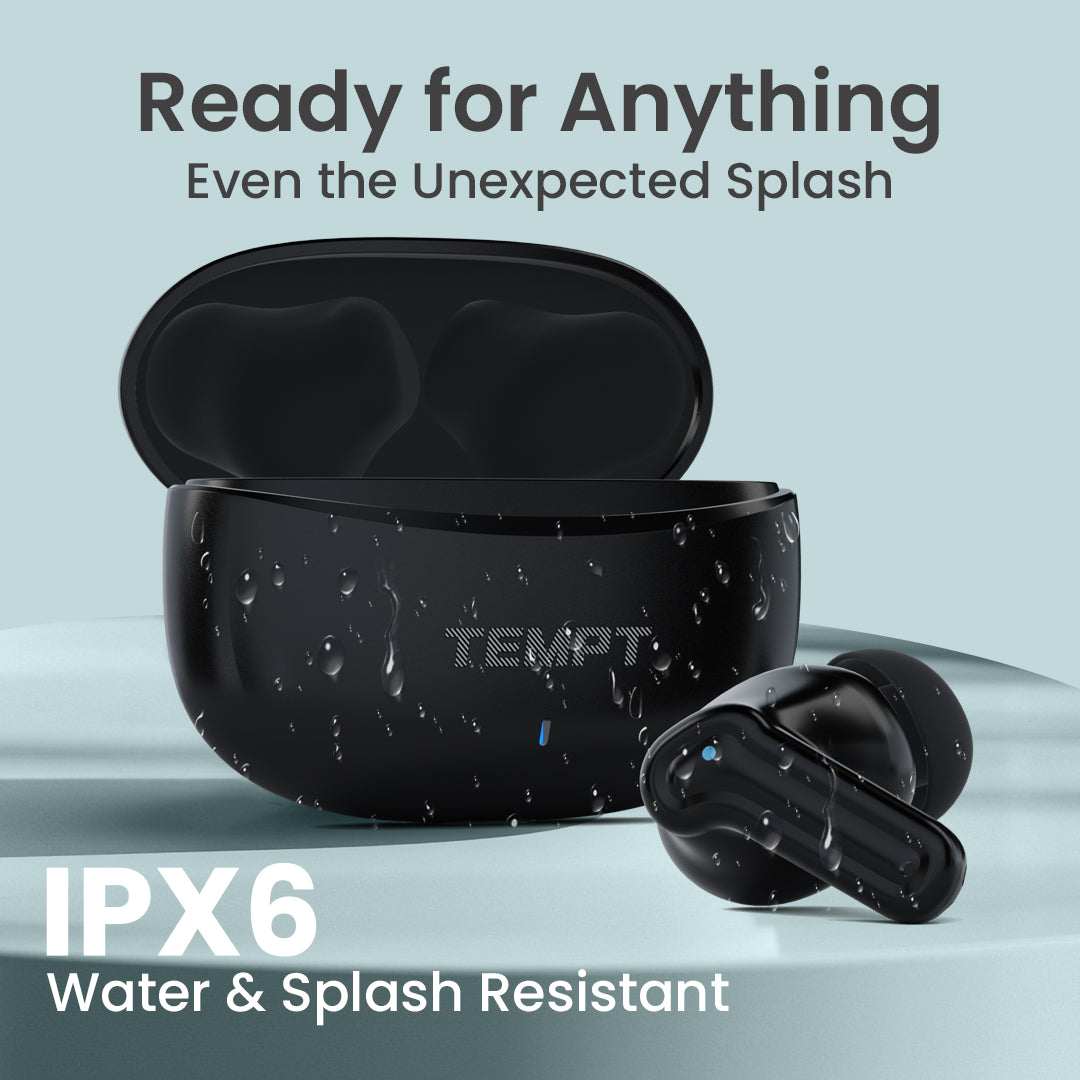 Tempt Dots Pro IPX6 Water Resistant Black Wireless Bluetooth Earbuds