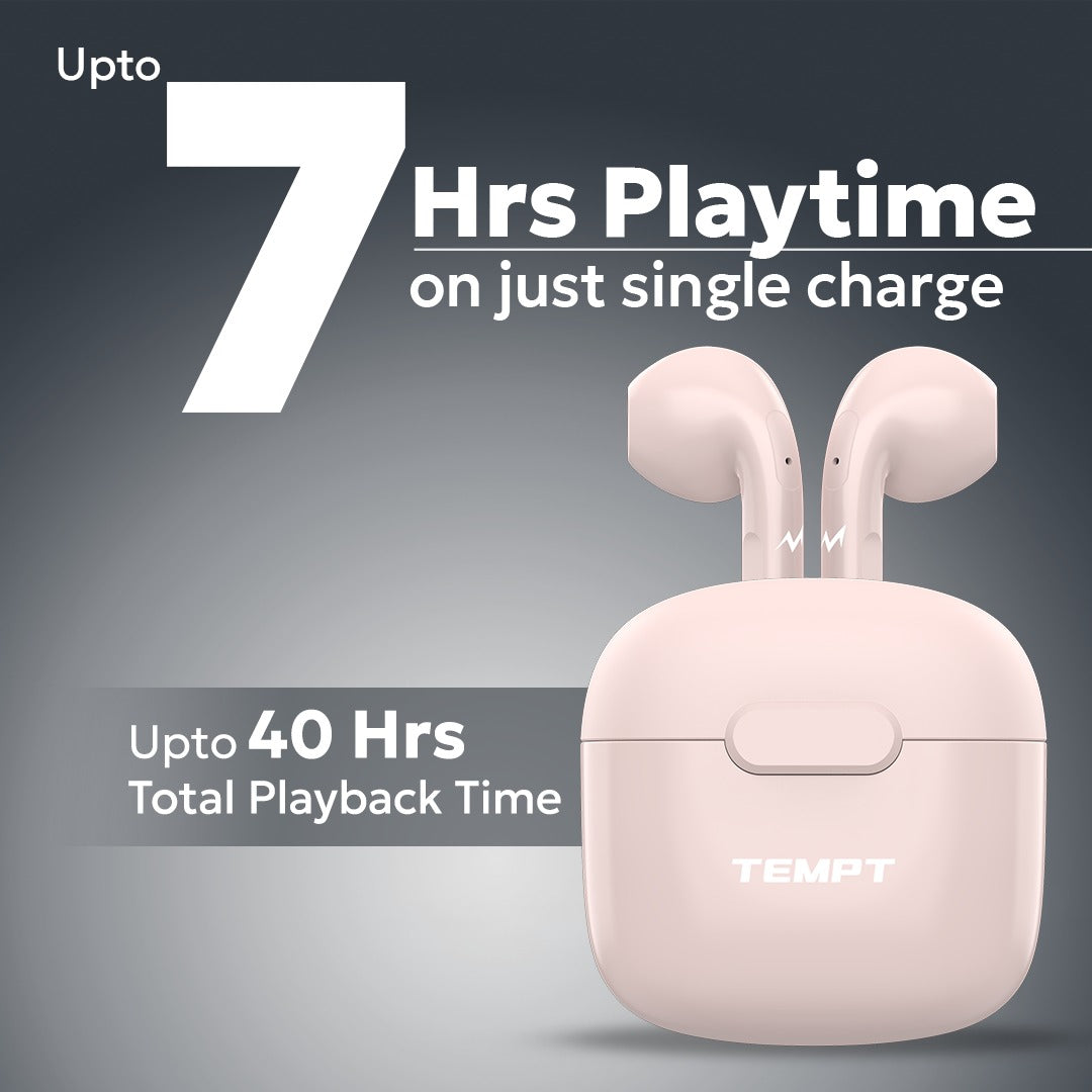 Tempt Dots 40 Hours Total Playback Peach Wireless Earbuds