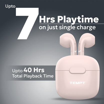 Tempt Dots 40 Hours Total Playback Peach Wireless Earbuds