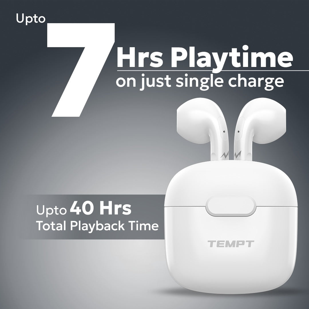 Tempt Dots 40 Hours Total Playback White Wireless Earbuds