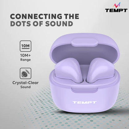 Tempt Dots Crystal Clear Sound 10M Bluetooth Range Purple Wireless Earbuds