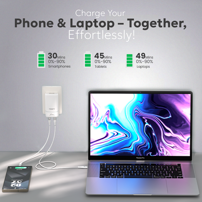 Tempt Elite Travel X Multi Device USB C Adapter Fast Charger for Phone and Laptop Charging Together
