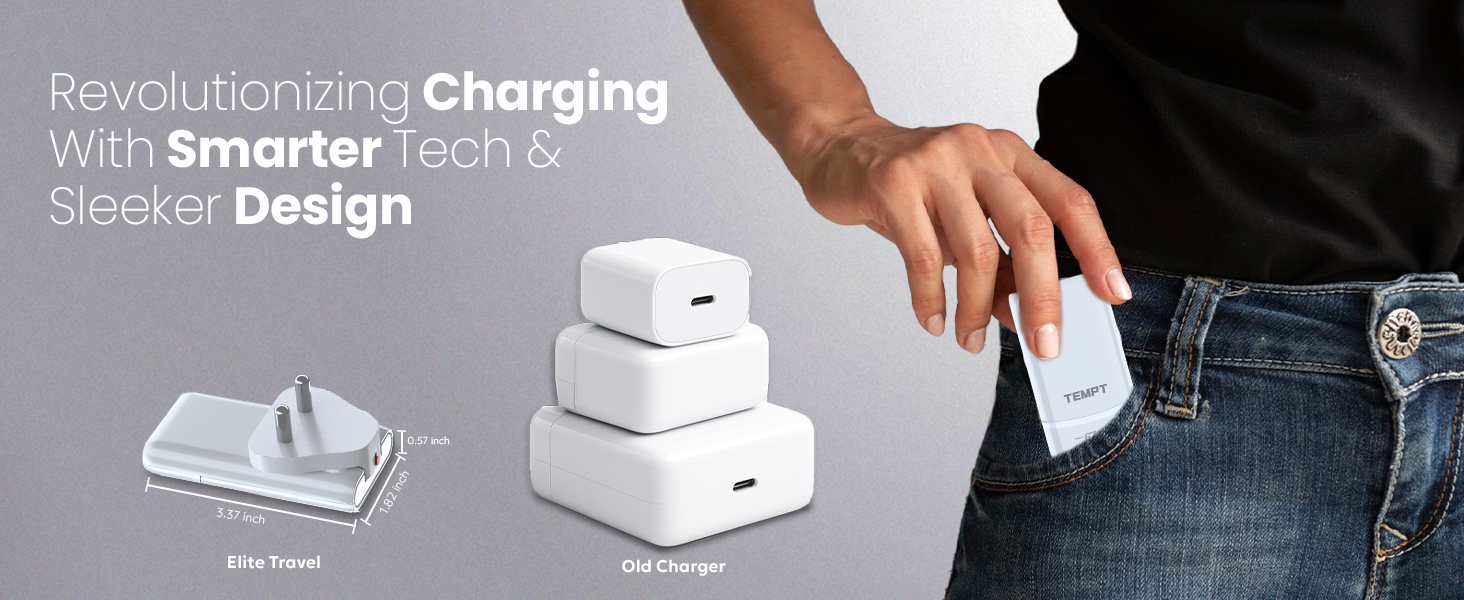 Tempt Elite Travel X type C adapter ultra slim fast charging adapter compact mobile charging adapter charger