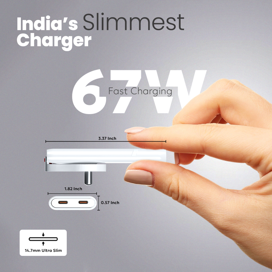 Tempt Elite Travel X Ultra Slim Type C Adapter 67W Fast Charging Charger Compact Design