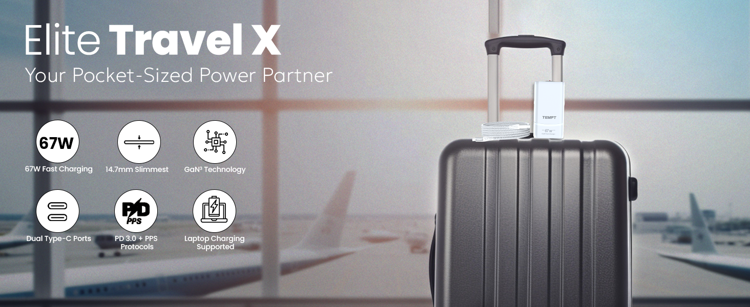 Tempt Elite Travel X USB C adapter travel friendly portable phone charger fast charging adapter for iphone and android