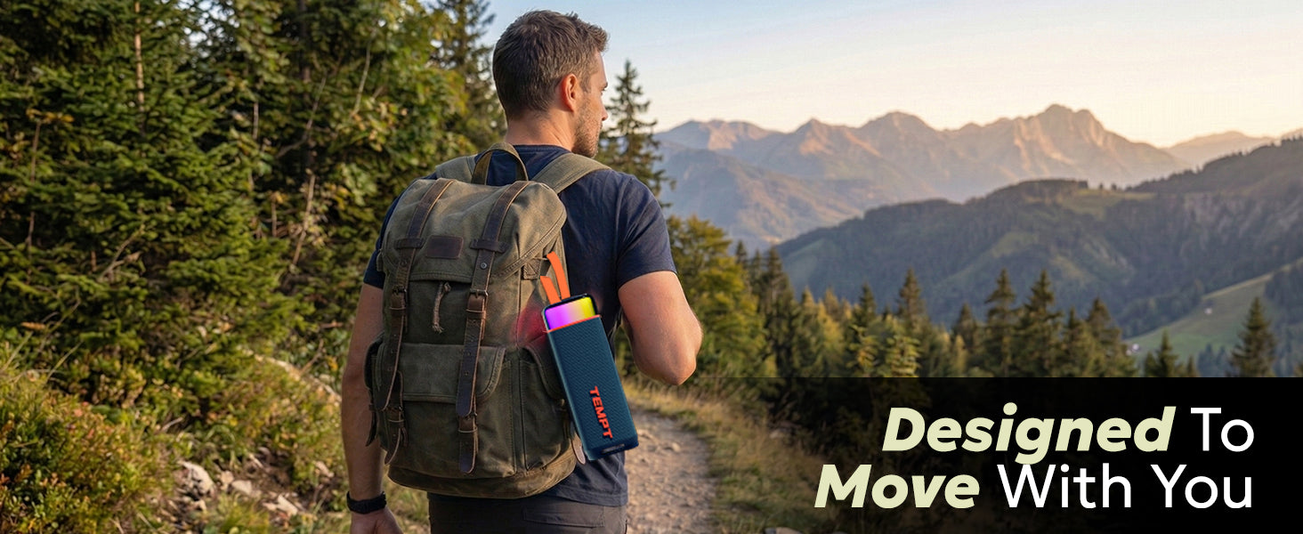 Tempt Enigma portable bt speaker designed for travel and outdoor adventure wireless speaker