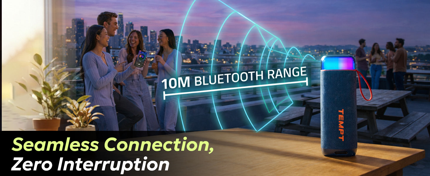 Tempt Enigma wireless bluetooth speakers with 10 meter range seamless connection portable speaker