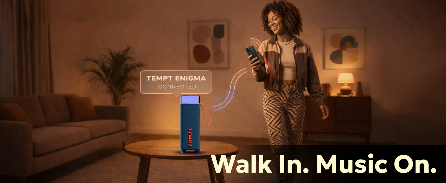 Tempt Enigma wireless speakers with instant auto connect bluetooth portable speaker