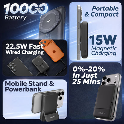 Tempt Flair 10000mAh Wireless Power Bank Fast Charging Portable Charger Power Banks