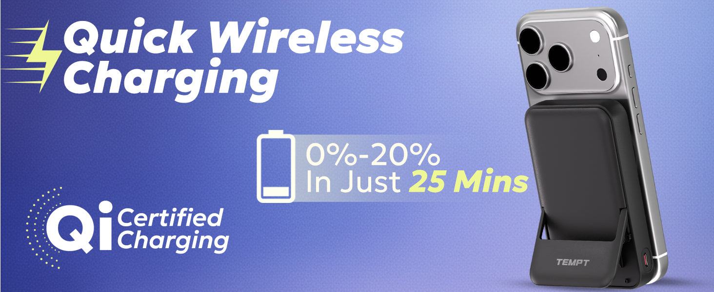 Tempt Flair Qi Fast Wireless Charging Power Bank for Smartphones