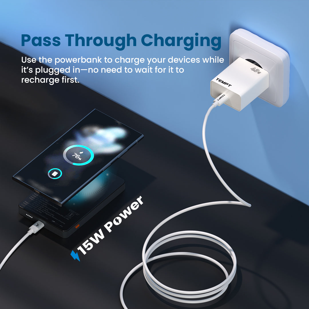 Tempt Joos Mag 10K Pass Through Charging 15W Wireless Power Bank Portable Charger