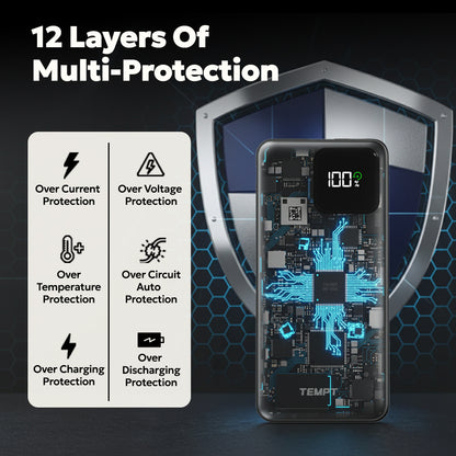 Tempt Joos QCPD 10K 12 Layer Protection Fast Charging Power Bank Mobile Power Bank