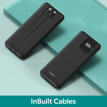 Tempt Joos QCPD 10K Small Power Bank Portable Charger Mobile Power Bank In-built cables