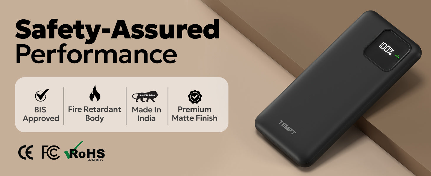 Tempt Joos QCPD 10K BIS Certified Premium Build Power Bank Charger