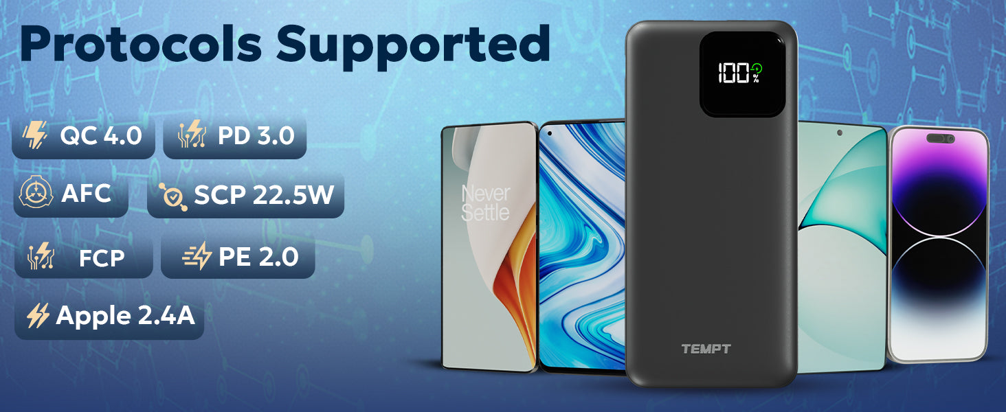 Tempt Joos QCPD 10K PD QC Fast Charging Protocol Supported Power Bank