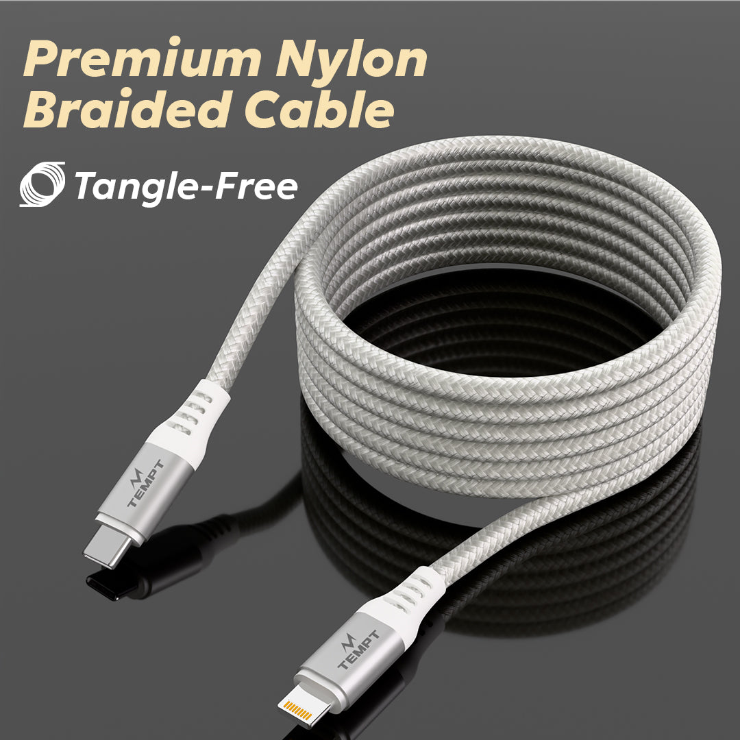 Tempt NOVA 27W Braided Charging Cable Tangle Free Cable