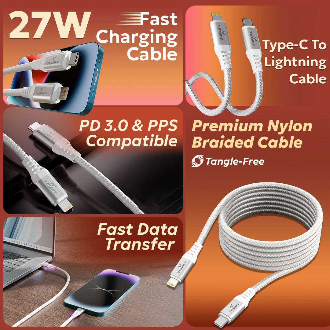 Tempt NOVA 27W Type C to Lightning Cable Feature Collage Cable