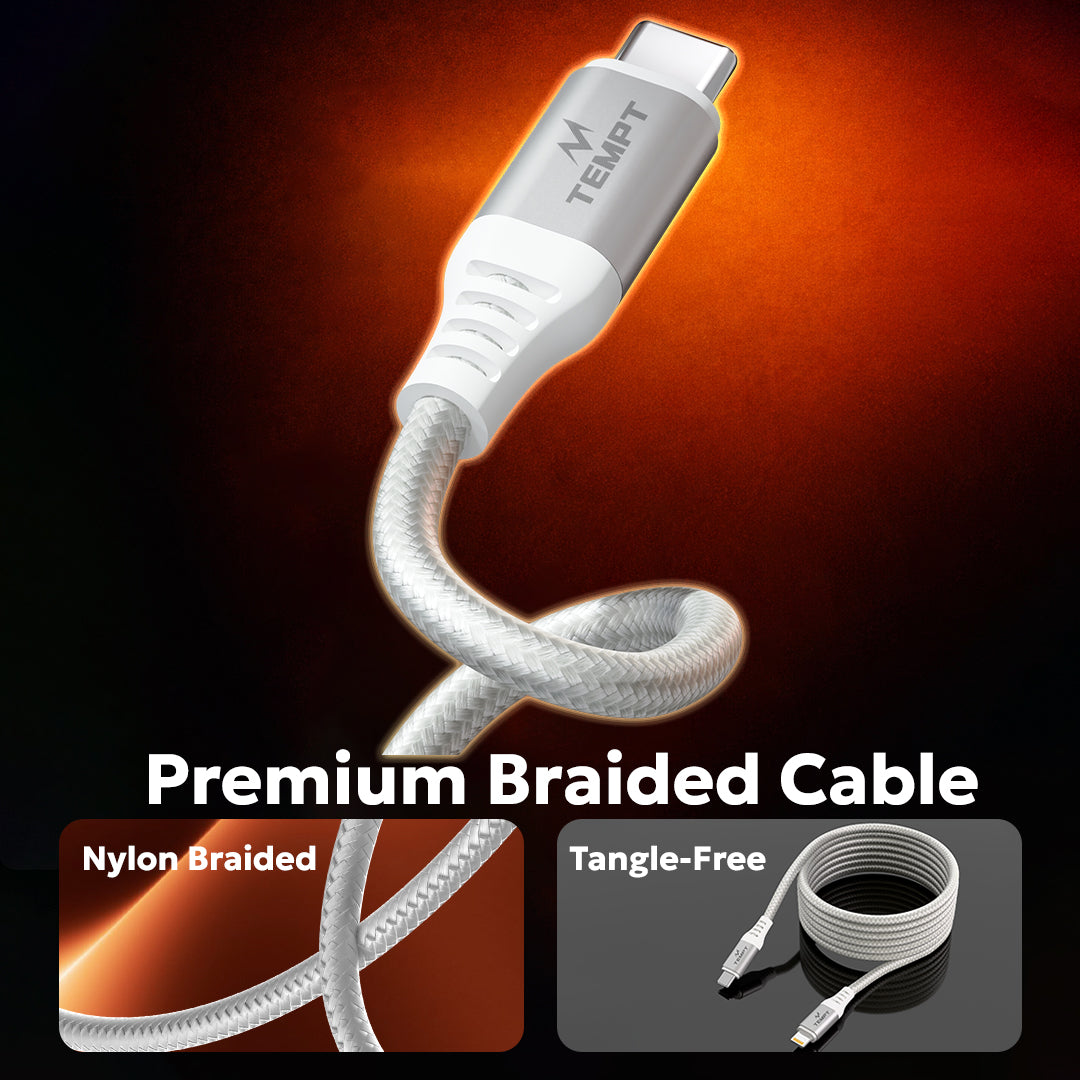 Tempt NOVA 65W Tangle Free Charging Cable Premium Braided Cable