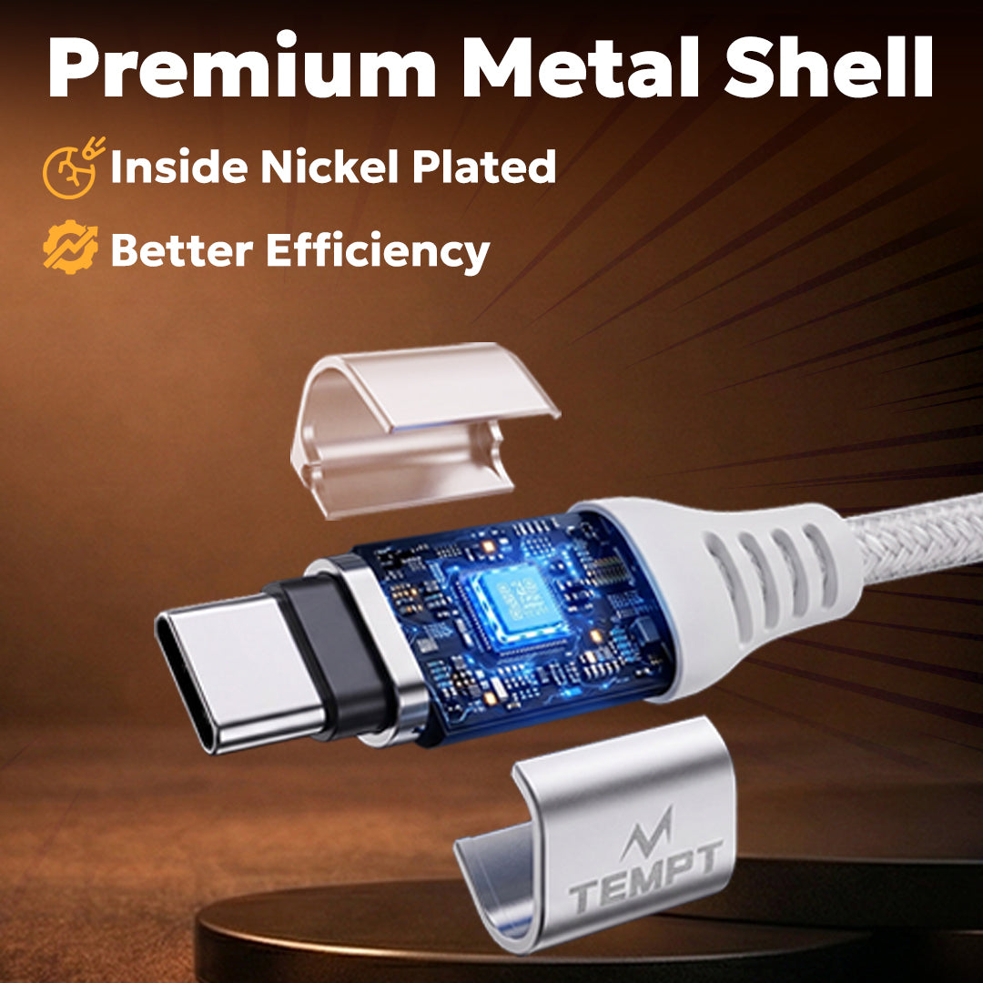 Tempt NOVA 65W Type C Charger Cable Premium Metal Shell Cable