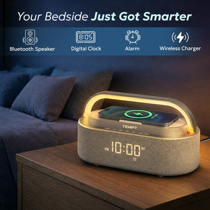 Tempt Privee Fusion Wireless Speaker with Alarm Clock Wireless Charger and Bluetooth Audio Smart Speaker 