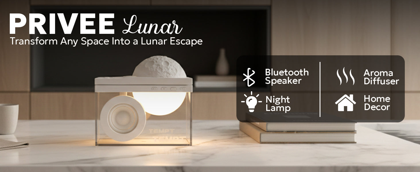 Tempt Privee Lunar Bluetooth Speaker Night Lamp Aroma Diffuser Home Decor Bluetooth Speaker