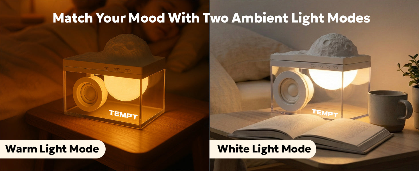 Tempt Privee Lunar Mini Bluetooth Speaker With Warm And White Ambient Light Modes